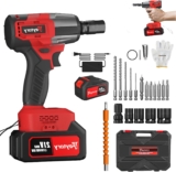 AUTOFU Clé à Chocs Sans Fil 21V – Couple de 444 ft-lb (600 Nm), 2 Vitesses 3000 RPM, Enclume 1/2 pouce, Batterie 6.0 Ah, Chargeur Rapide, Lumières LED, 4 Douilles, 12 Accessoires de Perçage Inclus
