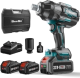 Seesii Clé à Chocs Sans Fil 1600Nm, 3/4 » Boulonneuse a Choc Electrique avec Deux Batteries 10000mAh 21V, Boîte de Vitesses à 3 Vitesses, Adaptateur de Foret 3/4&Prime; à 1/2&Prime;, 34mm Douilles