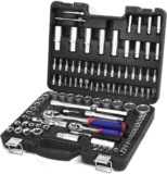 WORKPRO Coffret de Douilles Embouts et Clés à Cliquet 1/2-inch et 1/4-inch (72 Dents) de Dégagement Rapide (108-pièce)