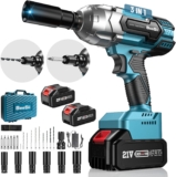Seesii Clé à Chocs Sans Fil Brushless, 650Nm Boulonneuse Electrique avec Deux Batteries 4.0Ah 21V, Visseuse à chocs Fréquence d&rsquo;impact 3000 IPM/ 3300RPM, avec 6 Douilles à Chocs, WH700