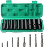 Jeu de Douille a Choc, Coffret Douille Hex Longue 1/2 », L&rsquo;ensemble Comprend 10 Cle a Douille 8-24mm et 8 Adaptateur Douille, Convient aux Perceuses Électriques et Pneumatiques (18)