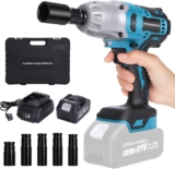 Yofuly Clé à Chocs Sans Fil Brushless, 650Nm Boulonneuse a Choc Electrique avec 1×Batteries 4.0Ah 21V, 5 Douilles à Chocs et Chargeur Rapide pour Voiture/Pneus/Amélioration de la Maison