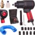 AUTOFU Clé à Chocs Sans Fil 21V 600N.m, Batterie Li-ion 6.0Ah (Chargeur Rapide), Mandrin 1/2&Prime;, 2 Modes Avant/Arrière, éclairage LED, 4 Douilles, 12 Accessoires de Perçage