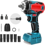 450Nm Clé à Chocs Sans Fil Compatible avec Makita BL1830 BL1830B BL1840 BL1840B BL1850 BL1850B BL1860B 18V Batteries, 1/2 » Sans Balais Visseuse à Choc Rotative avec 6 Douilles (Batterie non incluse)