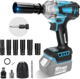 Clé à Chocs Sans Fil Brushless ompatible avec Makita 18 V 1/2&Prime; 750Nm Boulonneuse à Choc Electrique Batterie Visseuse à chocs avec 6 Douilles à Chocs pour la Voiture et la Maison (sans batterie)