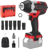 1000 Nm Clé à Chocs Sans Fil compatible avec Makita 18V batterie, 1/2&Prime; Sans Balais Boulonneuse a Choc Electrique, Visseuse à Chocs avec 6 Douilles, pour Changement Pneus Voiture (sans batteries)