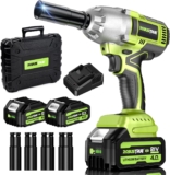 Robustrue 800N.m Clé à choc sur batterie, Clé à choc sur batterie 8000 mAh avec chargeur rapide, 21V Moteur Brushless Clé à choc électrique avec 4 buses à choc, RT804B