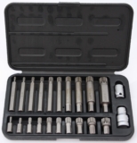 Ensemble de 22 Pièces SPLINE (30, 75mm) Jeu d’embouts XZN (M4 M5 M6 M8 M9 M10 M12 M14 M16 M18) + 2 adaptateurs 1/2&Prime; & 3/8&Prime; pouce – clés à douille (HRC 62) – Acier S2, Cr-V
