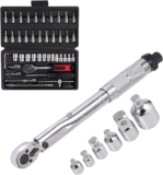 Justech 1/4&Prime; Clé Dynamométrique 5-25NM + 46pcs Kit de Clé à douille 1/4&Prime; Boîte à cliquet +6pcs Adaptateur de Clés à Douille Jeu de Réparation pour Vélo Moto Voiture etc.