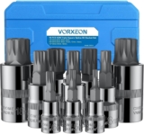 VORXEON Douille XZN Male Embout XZN pour Clef Plate à Oeil M4 – M18, 10Pcs Coffret Douille XZN Bits Spline Carré Triple Entraînement 1/4&Prime; 3/8&Prime; 1/2&Prime; pour clés dynamométriques pour automobile