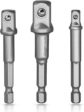 S&R Adaptateurs Porte Douilles sur Perceuse Visseuse Clés à Choc. Lot de 3 Adaptateur Mandrin pans Carré 1/4&Prime;, 1/2&Prime;, 3/8&Prime; en Chome Vanadium (Gris Clair)