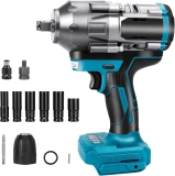 Visseuse à percussion sans fil 1000 Nm compatible avec batterie au lithium Makita 18 V, clé à percussion sans balais 1/2&Prime; avec 6 douilles, couple maximum 1200 Nm (sans batterie)