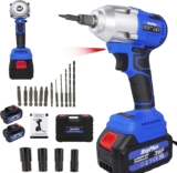 Clé à Chocs Sans Fil Brushless 21V, Visseuse à Chocs Sans fil, 420Nm Boulonneuse a Choc avec 2x Batterie, Visseuse à chocs Fréquence d&rsquo;impact 2900 IPM/ 3200RPM, avec 4 douille a choc – 14/17/19/22mm