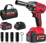 SEYVUM Clé à chocs 1/2&Prime;, visseuse à percussion électrique couple maximal 430 N.m, clé à chocs sans fil avec moteur sans balais 20 V, batterie Li-ion 3,0 Ah avec chargeur rapide, 4 douilles à chocs