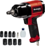 Einhell Clé à chocs pneumatique TC-PW 340 (couple max. 340 Nm, rotation gauche/droite, poignée en caoutchouc, avec 8 douilles, flacon d&rsquo;huile (vide), raccord)