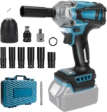 700 Nm Clé à Chocs Sans Fil Brushless compatible avec Makita 18V batterie, 1/2&Prime; Boulonneuse a Choc Electrique, Visseuse à Chocs avec 6 Douilles, pour Changement Pneus Voiture (sans batteries)