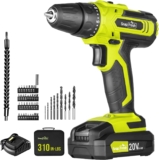 SnapFresh Perceuse-Visseuse Devisseuse électrique Sans Fil avec 20V 2.0Ah Batterie et Chargeur/ 21+1 Réglages de Couple, 43 Accessoires, 2 Vitesses – 400RPM/1400RPM, LED, pour le Bricolage