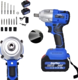 Clé à Chocs Sans Fil, Clé à Chocs Électrique Brushless avec 2 * 3.0Ah Batteriesh, Couple 420N.m, Mandrin 1/2&Prime;, 4 Prises à Percussion, 12 Forets, Chargeur et Étui de Transport