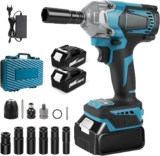 Clé à Chocs sans Fil Brushless 700Nm Boulonneuse à Choc Electrique, Visseuse à chocs Fréquence d&rsquo;impact 2300RPM, 1/2&Prime; Boulonneuse Electrique Avec 2 Batteries 3.0Ah, Chargeur Rapide, 6 Douilles à Chocs