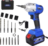 Clé à Chocs Sans Fil 21V, Mandrin 1/2&Prime;, 4 Douilles, Couple max. 420N.M, Vitesse 0-2300 tr/min, Batterie Li-Ion 6,0 Ah, Clé professionnelle sans balais avec lumière LED et boîte à outils