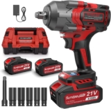SundpeyPRO Cle a Choc Sans Fil Brushless 1200 Nm 21V Boulonneuse a Choc 8000mAh avec 5 Douilles, Rallonges et 2 * 4.0Ah Batteries, 1/2&Prime; Cle a Choc Électrique pour Boulonner et Déboulonner