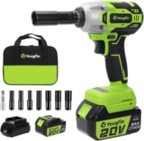 Yougfin Clé à chocs sans fil, visseuse à percussion sans balais 20 V, 2 modes de vitesse variable, couple élevé 320 N.M, batterie Li-ion 4,0 Ah et chargeur rapide, outil électrique pour la maison et