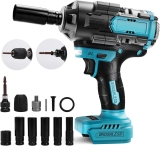 Visseuse à percussion sans fil 1000 Nm compatible avec batterie Makita 18 V Lithium-ion BL1860B BL1850B BL1840B BL1830B BL1820B Clé à chocs sans balais 1/2&Prime; avec douilles (sans batterie)