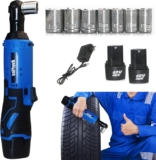 ZanGe Kit de clés à cliquet sans fil Clé à chocs carrée 3/8&Prime; 12V 40Nm Ensemble d&rsquo;outils de clé à cliquet électrique sans fil à angle droit avec 2 batteries et charge