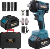 Mowis Clé à Chocs Sans Fil Brushless, 550 Nm Boulonneuse a Choc Electrique avec 21V 4.0Ah Batterie, Visseuse à Chocs D&rsquo;impact avec 4 Douilles, 3600RPM, Pour la voiture et la maison