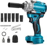 1000Nm Clé à Chocs Sans Fil Compatible avec Makita BL1830 BL1830B BL1840 BL1840B BL1850 BL1850B BL1860B 18V Batteries, 1/2 » Sans Balais Visseuse à Choc Rotative avec 6 Douilles (Batterie non incluse)