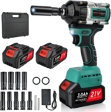 Clé à Chocs Sans Fil Brushless: 650Nm Boulonneuse à Choc Electrique avec Deux Batteries 3.0Ah 21V – 2900RPM Boulonneuse a Choc Electrique pour la Voiture et la Maison – avec 9 Douilles à Chocs Cordles