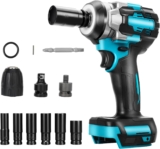 Clé à Chocs Sans Fil Brushless pour Makita 18V Batterie, Pistolet Électrique Sans Fil 1/2 Pouce, 550Nm Boulonneuse a Choc Electrique, avec 6 Douilles à Chocs (Sans batterie ni chargeur)