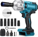Visseuse à percussion sans fil 1000 Nm compatible avec batterie au lithium Makita 18 V 1/2&Prime; Clé à chocs sans balais avec 6 douilles (sans batterie)
