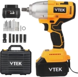 VTEK Clé à chocs sans balais Mandrin 1/2&Prime;, Clé à Chocs Sans Fil Brushless,Couple maximum 700 N.m 515 ft-lbs, Boulonneuse a Choc Electrique