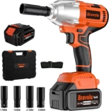 Bravolu Clé à Chocs Sans Fil, 21V Brushless 700N.m Max Boulonneuse a Choc avec 4,0Ah Batterie, Visseuse à Choc Fréquence d&rsquo;impact 3600IPM, avec 4 Douilles à Chocs