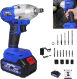 DICN Clé à chocs sans fil 21v ½ clé à chocs à mandrin 4 prises d&rsquo;impact d&rsquo;entraînement 2.0ah Li – ion 2 batteries chargeur rapide gants et kits