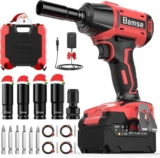 Bamse Clé à Chocs Sans Fil Brushless, Boulonneuse a Choc Electrique 550Nm avec 4.0Ah Batterie 21V, Visseuse à Chocs D&rsquo;impact avec 4 Douilles, 6 Mèches
