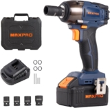 MAXPRO Clé à Chocs Sans Fil Brushless 350Nm, 18V Boulonneuse a Choc Electrique avec une Batterie 4.0Ah, 3 vitesses réglables, Fréquence d&rsquo;impact 2550RPM, 4 Douilles à Chocs, Lumière LED