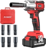 AOBEN Clé à chocs sans fil 21 V à couple élevé de 1,27 cm, puissant moteur sans balais avec couple maximal de 600 nm, batterie 4,0 Ah, 6 douilles (17-22 mm), chargeur rapide et boîte à outils