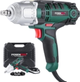 POSENPRO Clé à chocs électrique, robuste 550 W filaire 500 N.m Max Torque Clé à percussion, 12,7mm (½) avec enclume de goupille de détente, 4 douilles à choc et étui de transport