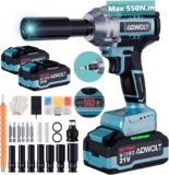 ADWOLT Clé à choc sans fil Brushless 21V 2×4.0Ah Batteries 1/2&Prime; 550N.M Clé à choc sans balai 6 vitesses 3300RPM Clé à choc rotative, Clé à choc électrique pour camion Voiture Changement de pneus