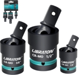 Libraton douilles pivotantes, 360° Rotatifs Joint Universal, 3 pièces Impact Cardan 1/2&Prime; 3/8&Prime; et 1/4&Prime;, Cr-Mo Acier, U Joint Sockets