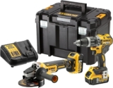 DeWalt DCK2080P2T-QW Kit 2 outils XR 18V 5Ah-Li-Ion Brushless – Perceuse visseuse percussion compact DCD796 – Meuleuse 125mm DCG405