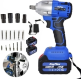 Clé à chocs sans fil Brushless 21V, 420Nm Boulonneuse a Choc, cle a choc electrique avec Boîte à Outils, 2x Batterie 6.0Ah, Éclairage LED, 4 Douilles à Chocs pour 14/17/19/22mm, outillage mecanique