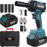 Mowis Clé à Chocs Sans Fil Brushless, 550Nm Boulonneuse a Choc Electrique pour pneus de voiture, batterie 21 V 4,0 Ah, emmanchement carré 1/2&Prime;, 3600RPM, 4 douilles, changement de pneu