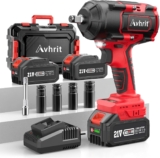 Avhrit 1000N.m Clé à Chocs Sans Fil Brushless avec 8000mAh Batterie, 1/2&Prime; Boulonneuse a Choc Electrique 21V pour la Voiture et la Maison, avec 4 Douilles à Chocs