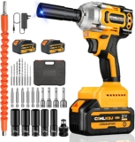 CQWLKEJ Clé à chocs électrique sans fil 1/2&Prime; : couple maximal de 650 Nm, 3300 tr/min, pistolet à percussion sans balais avec 2 batteries de 3,0 Ah