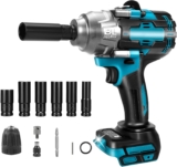 Clé à Chocs Sans Fil Brushless Compatible avec Makita 18 V, 1/2&Prime; 1000Nm Boulonneuse à Choc Electrique Visseuse à chocs avec 6 Douilles à Chocs pour la Voiture et la Maison (sans batterie)