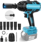 HEBERUCK Clé à Chocs Sans Fil Brushless 800Nm, 1/2&Prime; Boulonneuse a Choc Electrique, à chocs Fréquence d&rsquo;impact 4800 IPM, avec 6 Douilles à Chocs (Vendue Sans Batterie)