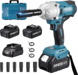 EIFSON Clé à chocs sans fil 800Nm, 1/2&Prime; moteur brushless, 21V électrique avec batterie 2×4.0Ah, 6 douilles à couple réglable pour changer les pneus des camions et des voitures.